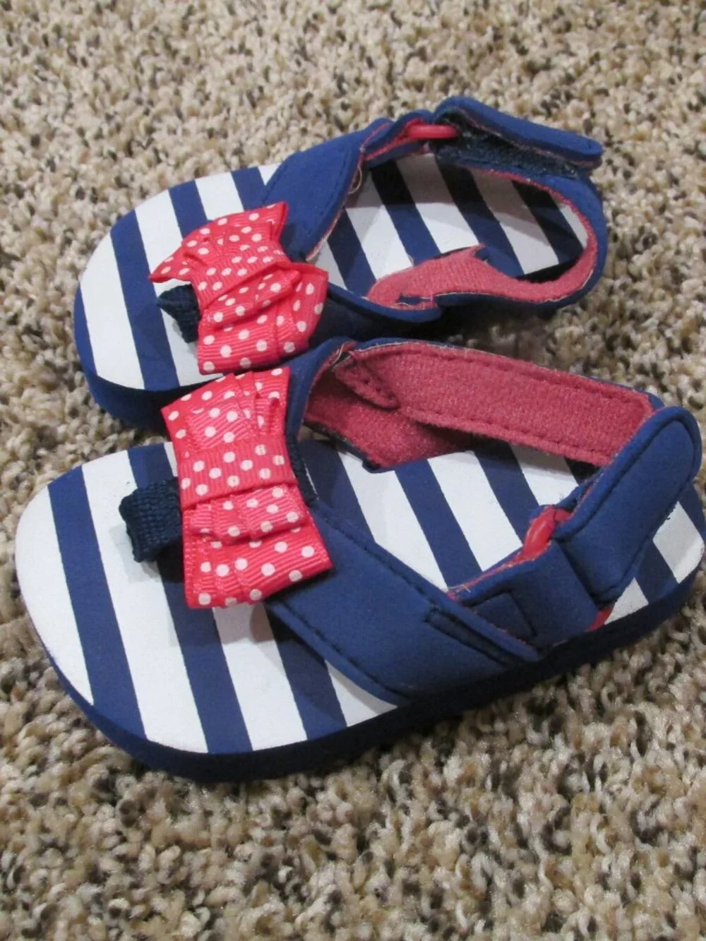 Open Toe Sandals Toddler Girls Size 4‎ Navy Blue White Striped Pink Bow  Shoes